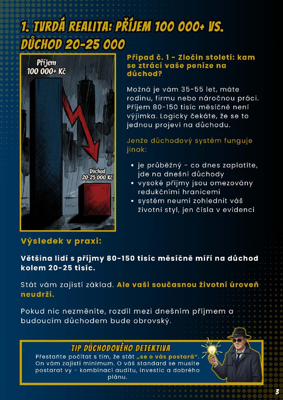 Ukázka z e-booku: příjem 100 000+ vs. důchod 20–25 000